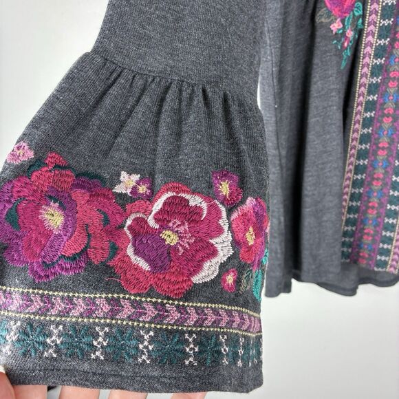 ANDRE By Unit Floral Embroidery Gray Small Top Colorful Boho Hippie Artsy - Picture 3 of 8